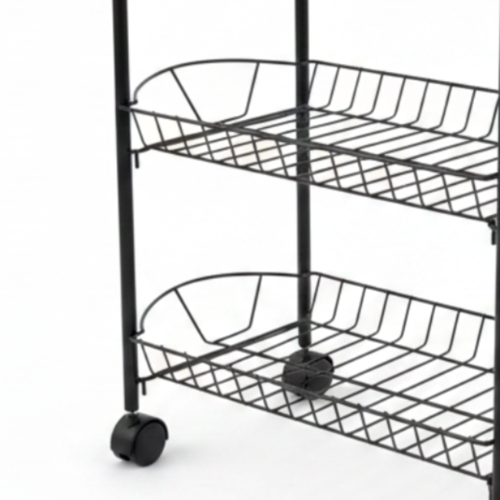 Metal 3-Tier Rack with Wheels Black - 50×40×25cm