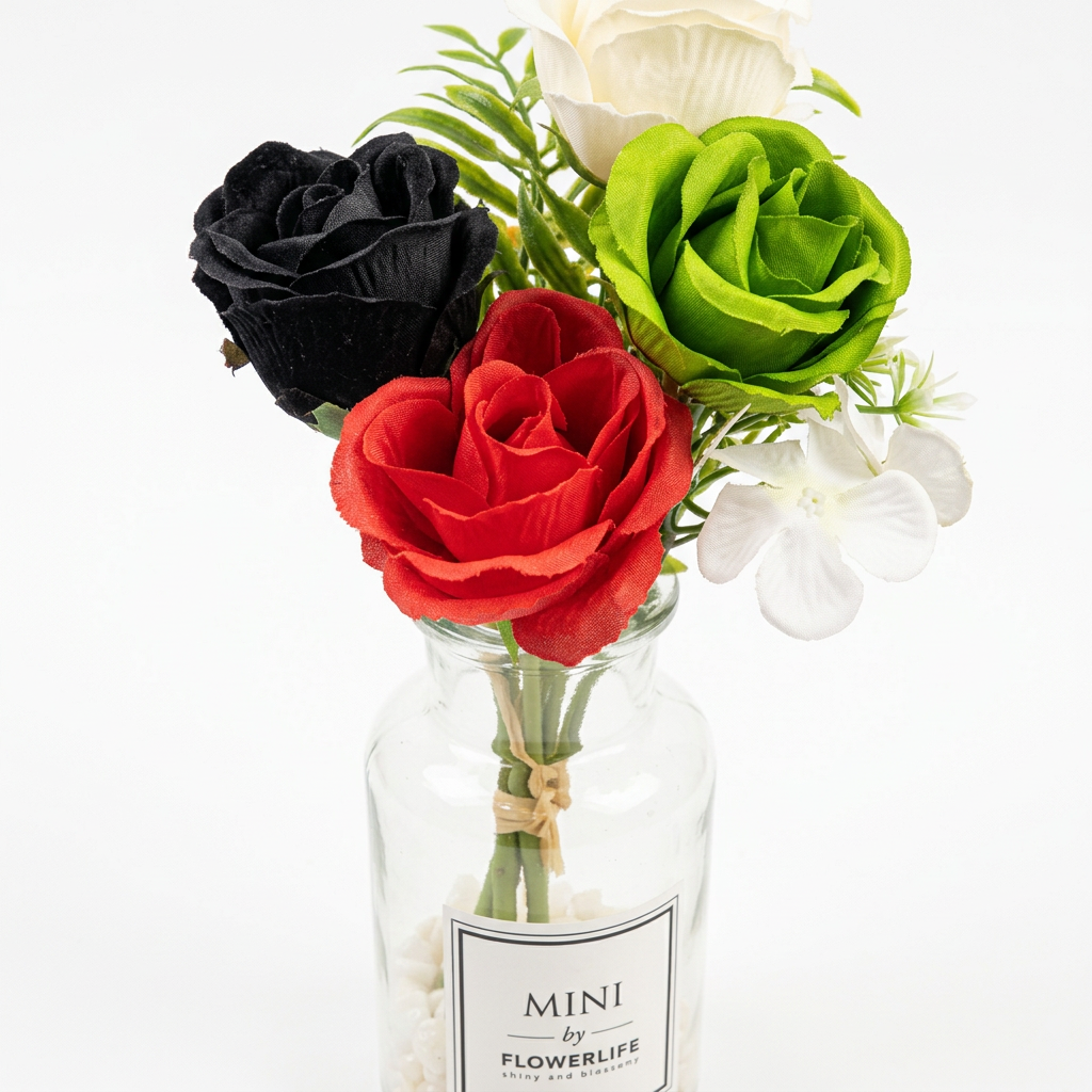 Zeem Artificial Flowers with Glass Vase - 22cm