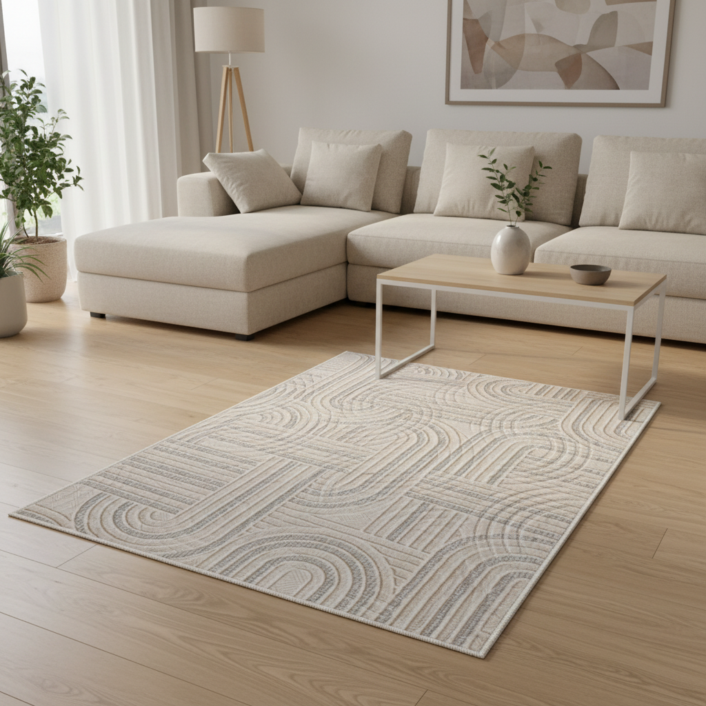 Carpet Ivory with Taupe & Light Grey Abstract Pattern