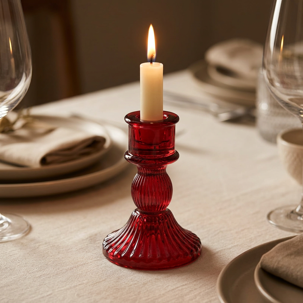 Crystal Candle Holder Red - 10.5cm