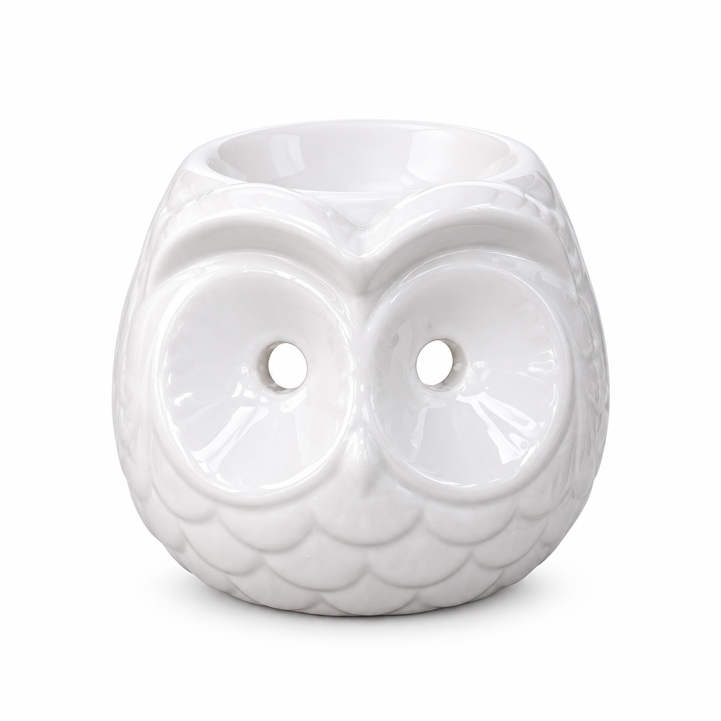 Ceramic Owl Oil Burner White – 6cm