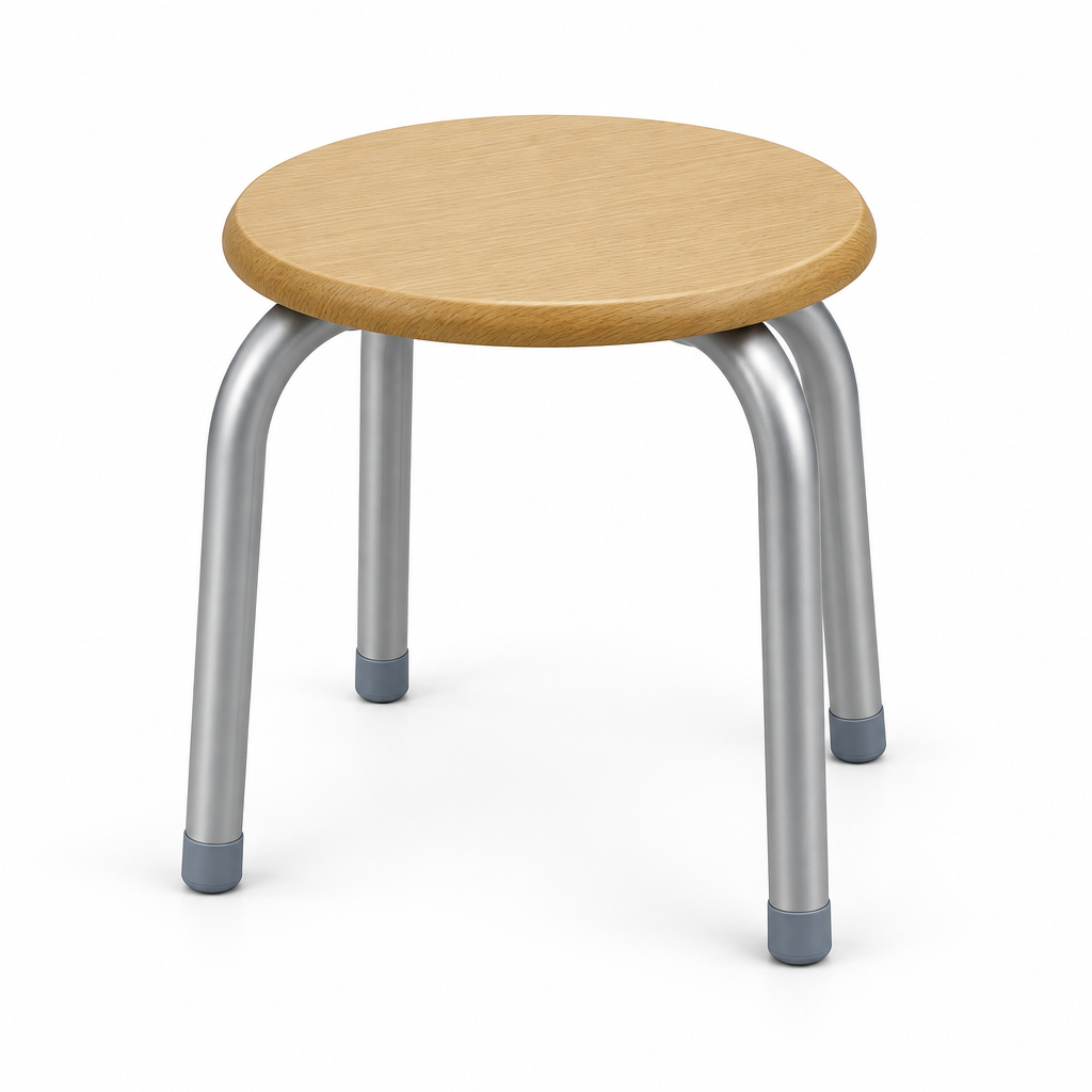 Round Wooden Stool with Silver Metal Legs - 25×30cm