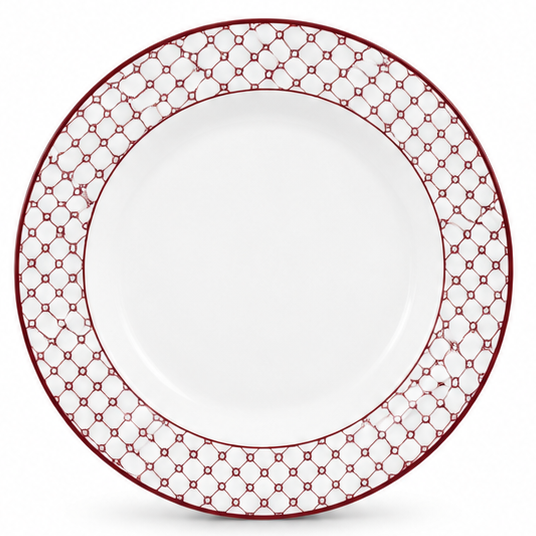 Shallow 12-Piece Porcelain Dinner Set – Burgundy & White