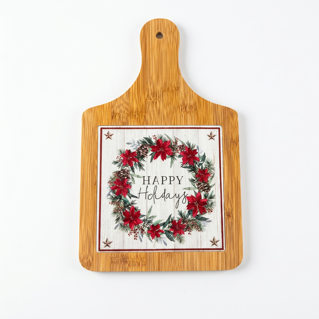 Christmas Bamboo Serving Board with Handle - 32×29cm