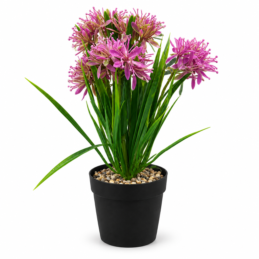 Zeem Artificial Flower Plant in Black Plastic Pot - 28cm