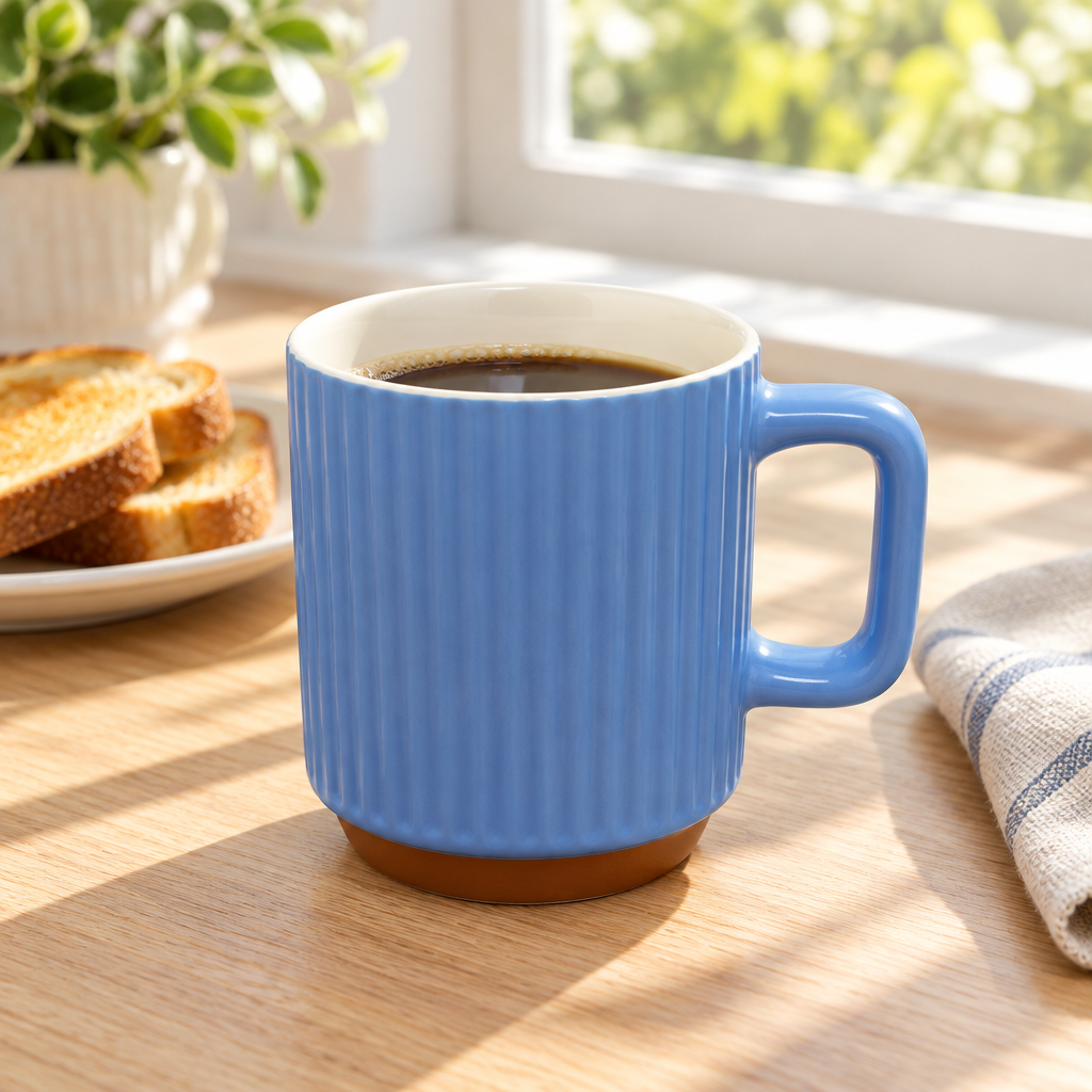 Ribbed Ceramic Mug Blue - 400ml