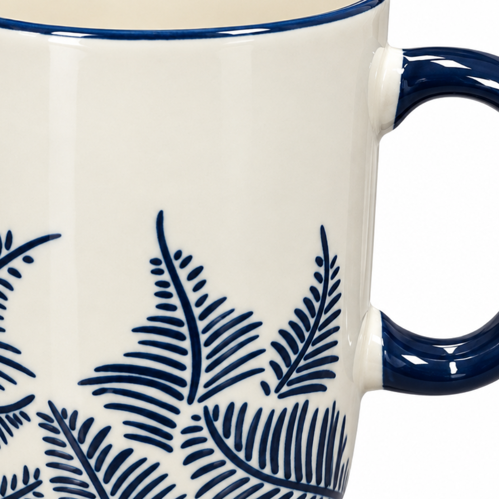 Ceramic Mug Navy Blue Fern Design - 350ml