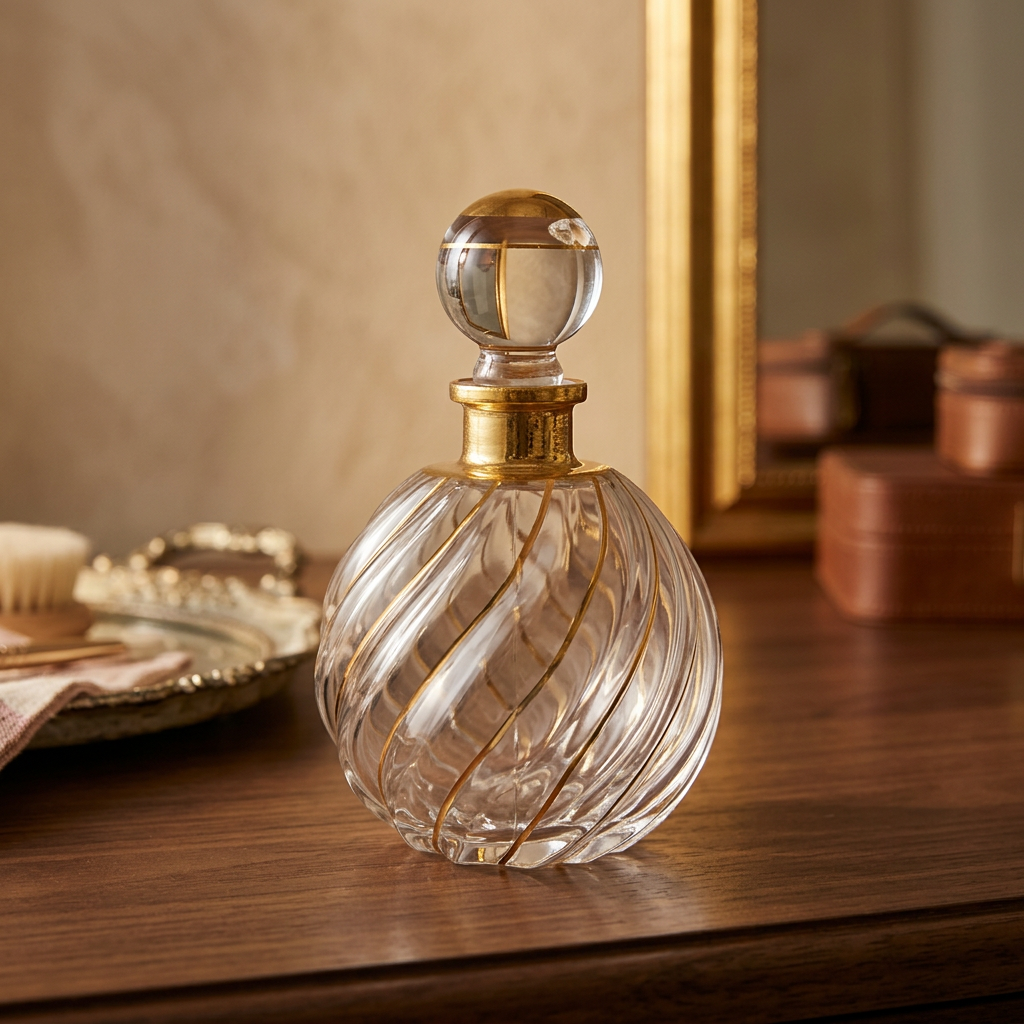 Decorative Glass Perfume Bottle with Gold Accents - 280ml