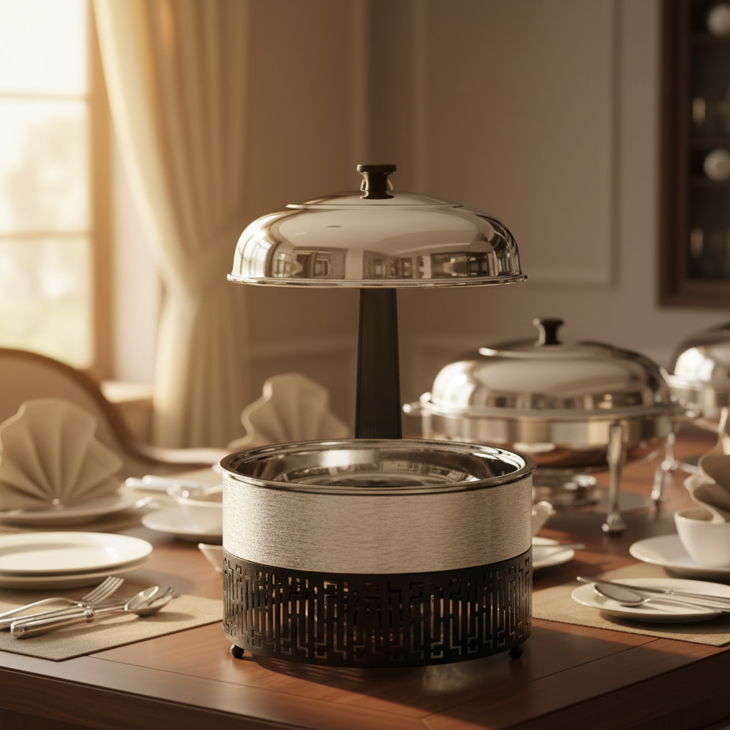 Almarjan Stainless Steel Chafing Dish Silver & Black - 5.5 Liter