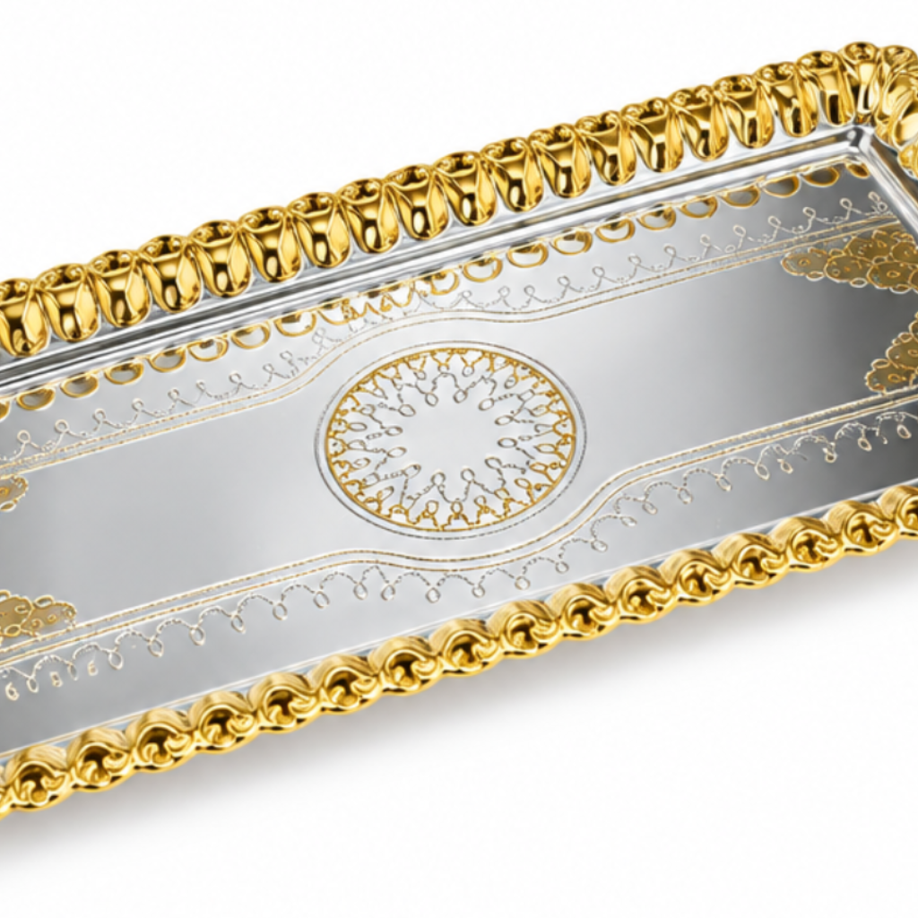 Germax Stainless Steel Rectangular Serving Tray Silver & Gold - 38×18cm
