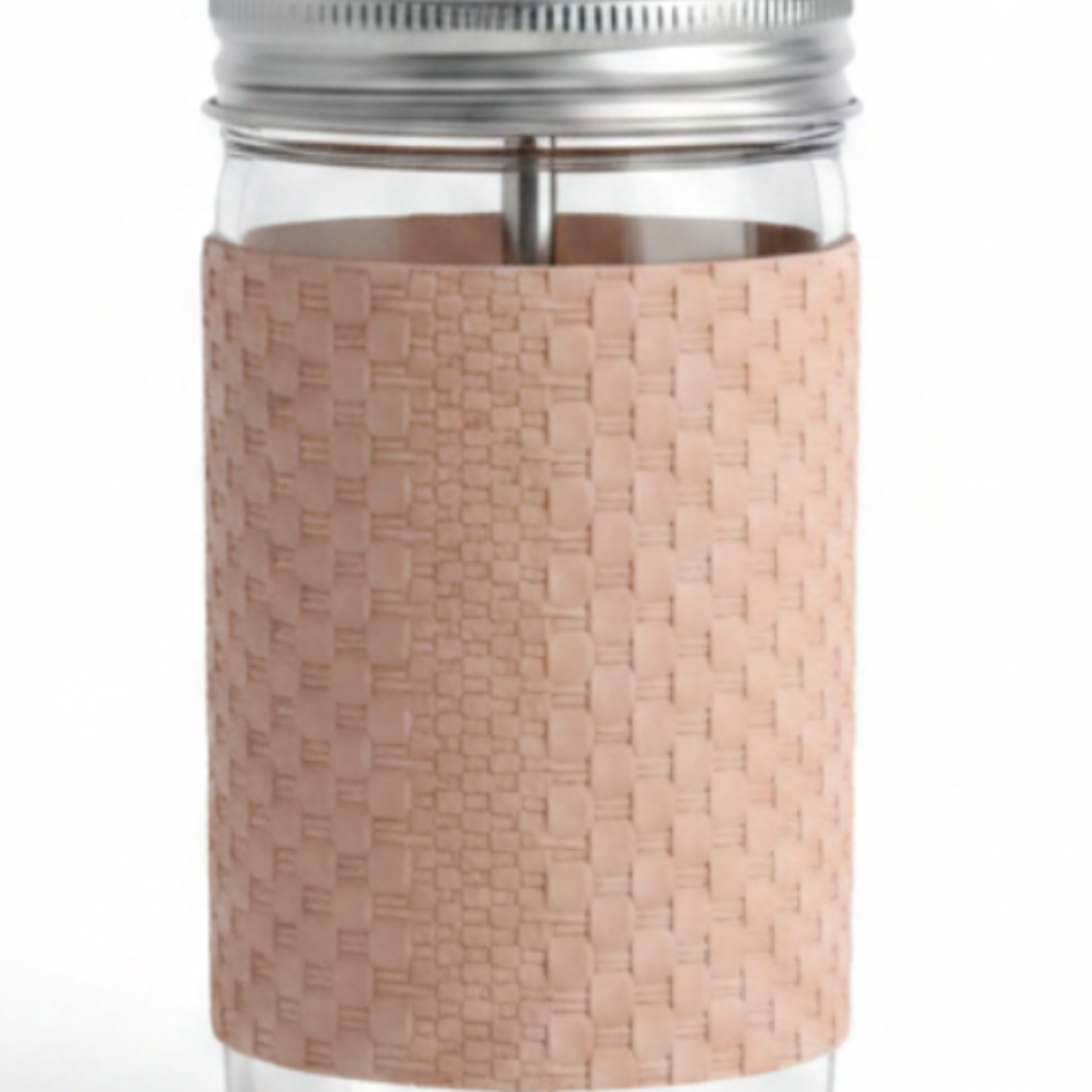 Glass Bottle with Straw Beige - 410ml