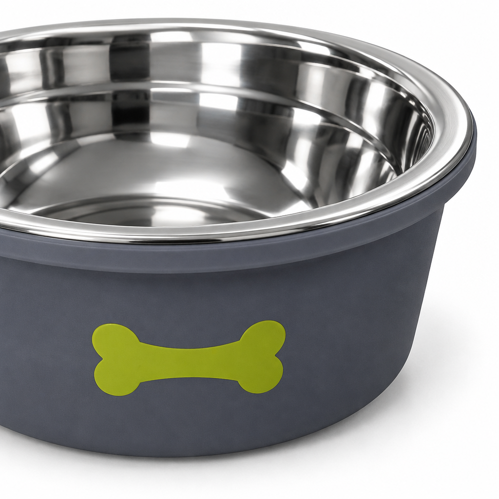 Silicone & Stainless Steel Pet Feeding Bowl Grey - 13.5cm