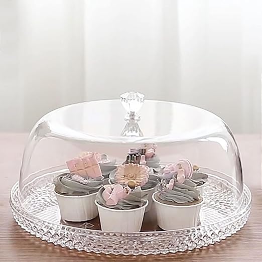12 Inch Clear Food Grade Acrylic Diamond Pattern Cake Dessert Platter with Cloche Bell Cover - Al Kabayel Discount Centre12 Inch Clear Food Grade Acrylic Diamond Pattern Cake Dessert Platter with Cloche Bell CoverStylish ServewareAKDCAl Kabayel Discount Centre