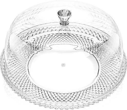 12 Inch Clear Food Grade Acrylic Diamond Pattern Cake Dessert Platter with Cloche Bell Cover - Al Kabayel Discount Centre12 Inch Clear Food Grade Acrylic Diamond Pattern Cake Dessert Platter with Cloche Bell CoverStylish ServewareAKDCAl Kabayel Discount Centre