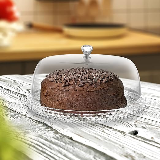 12 Inch Clear Food Grade Acrylic Diamond Pattern Cake Dessert Platter with Cloche Bell Cover - Al Kabayel Discount Centre12 Inch Clear Food Grade Acrylic Diamond Pattern Cake Dessert Platter with Cloche Bell CoverStylish ServewareAKDCAl Kabayel Discount Centre