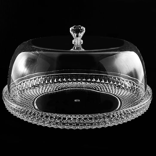 12 Inch Clear Food Grade Acrylic Diamond Pattern Cake Dessert Platter with Cloche Bell Cover - Al Kabayel Discount Centre12 Inch Clear Food Grade Acrylic Diamond Pattern Cake Dessert Platter with Cloche Bell CoverStylish ServewareAKDCAl Kabayel Discount Centre