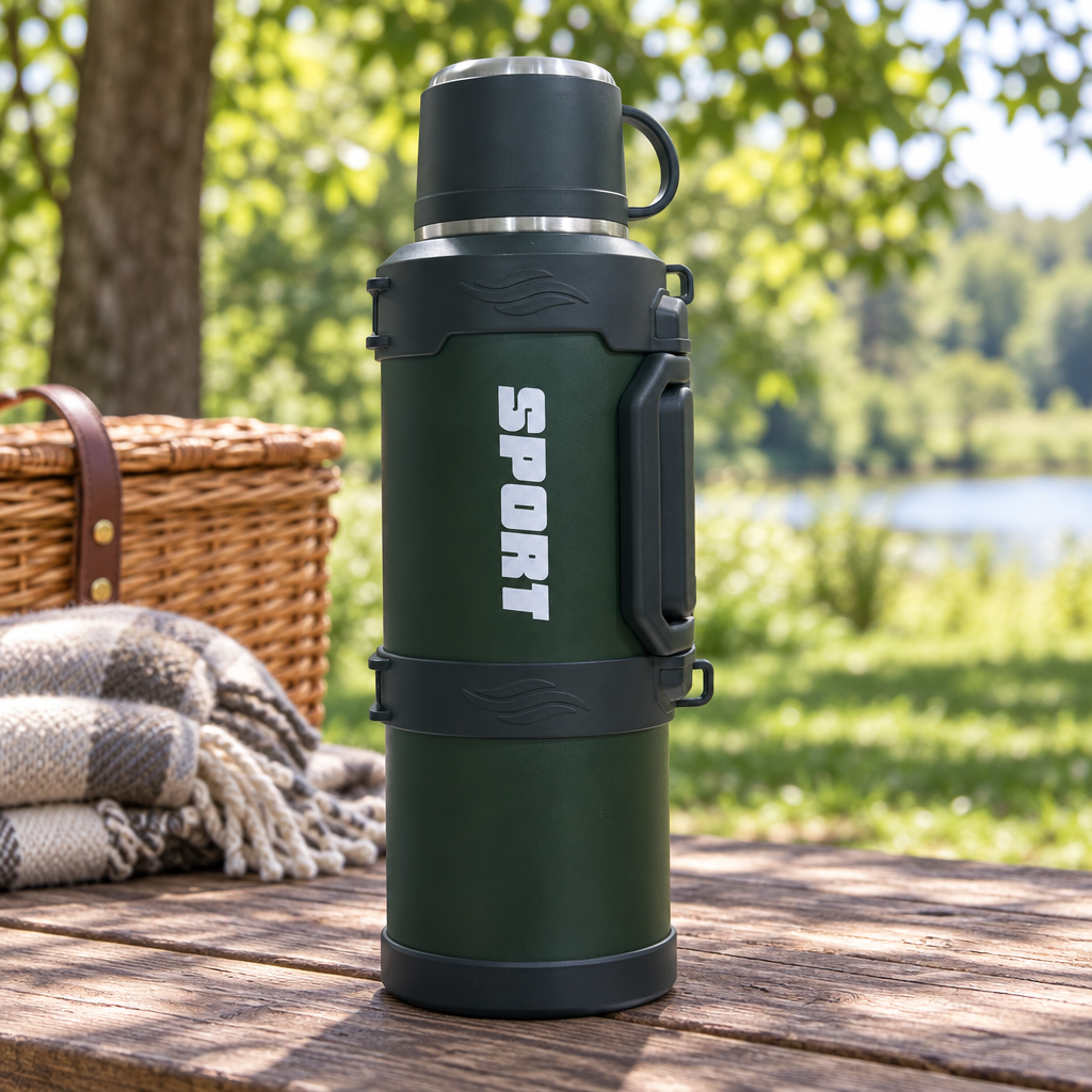 Stainless Steel Vacuum Flask with Carry Handle Dark Green – 4 Litres