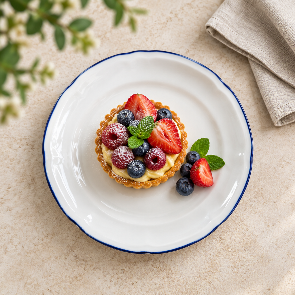 Luhpar Ceramic Dessert Plate White with Blue Rim - 20.8cm