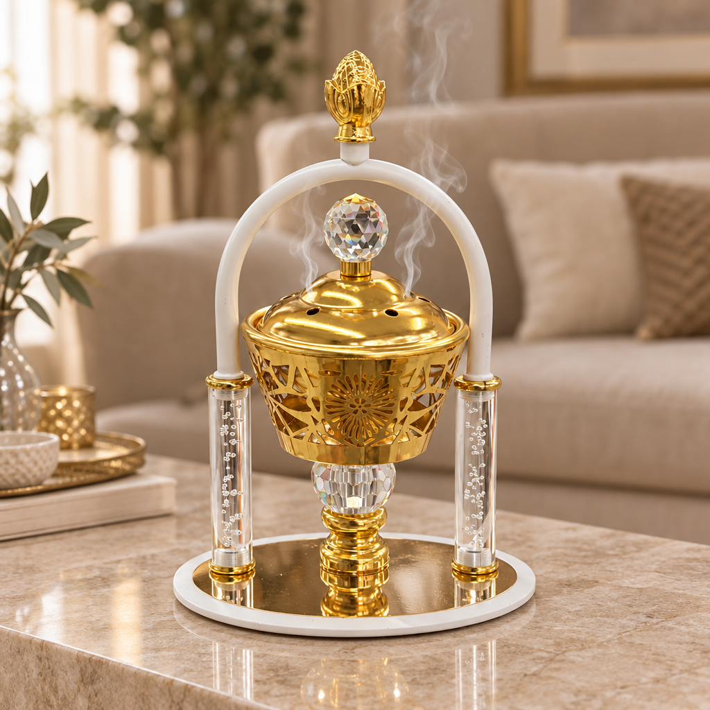Decorative Metal Incense Burner Gold – 25×10cm