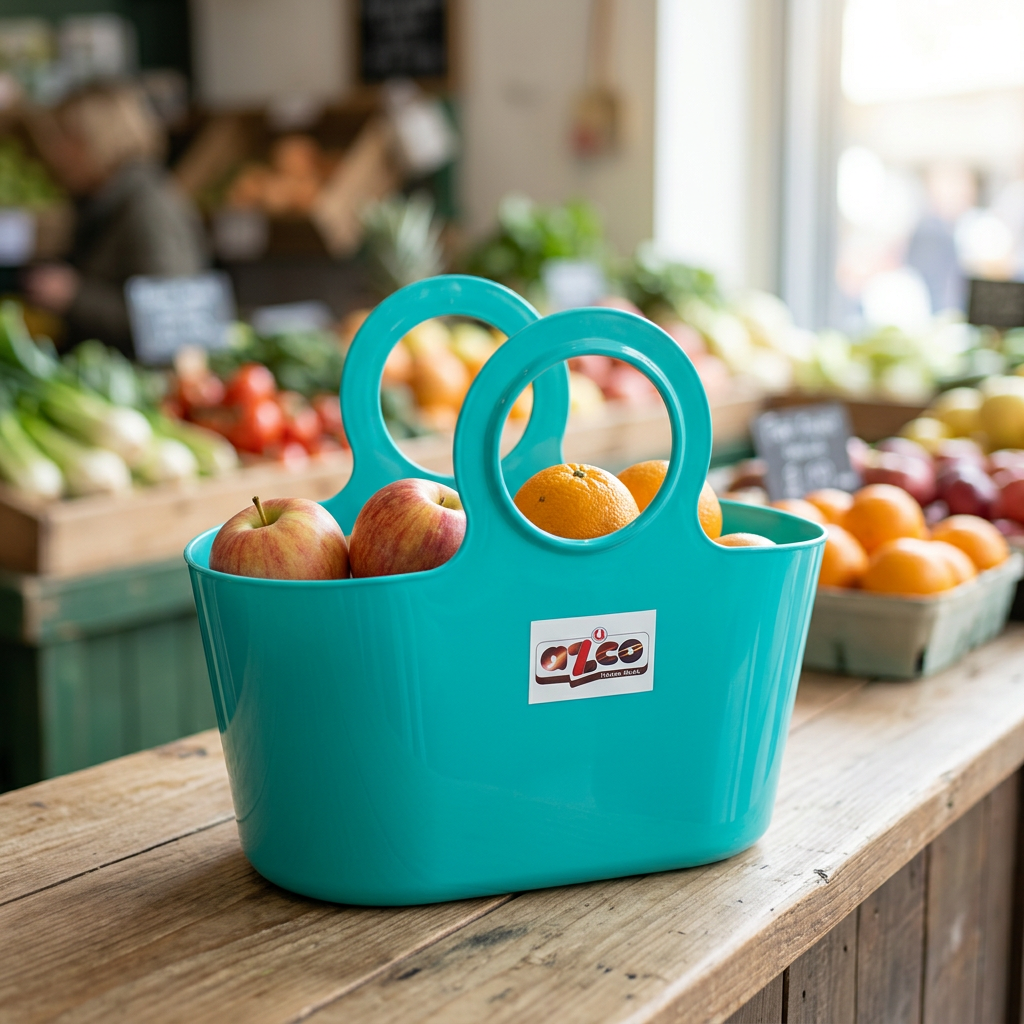 Azco Plastic Shopping Basket with Handles Turquoise – 30×15cm