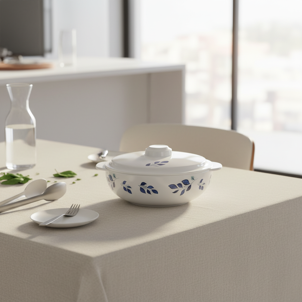 Henlee White & Blue Melamine Bowl with Lid - 7.75 Inch