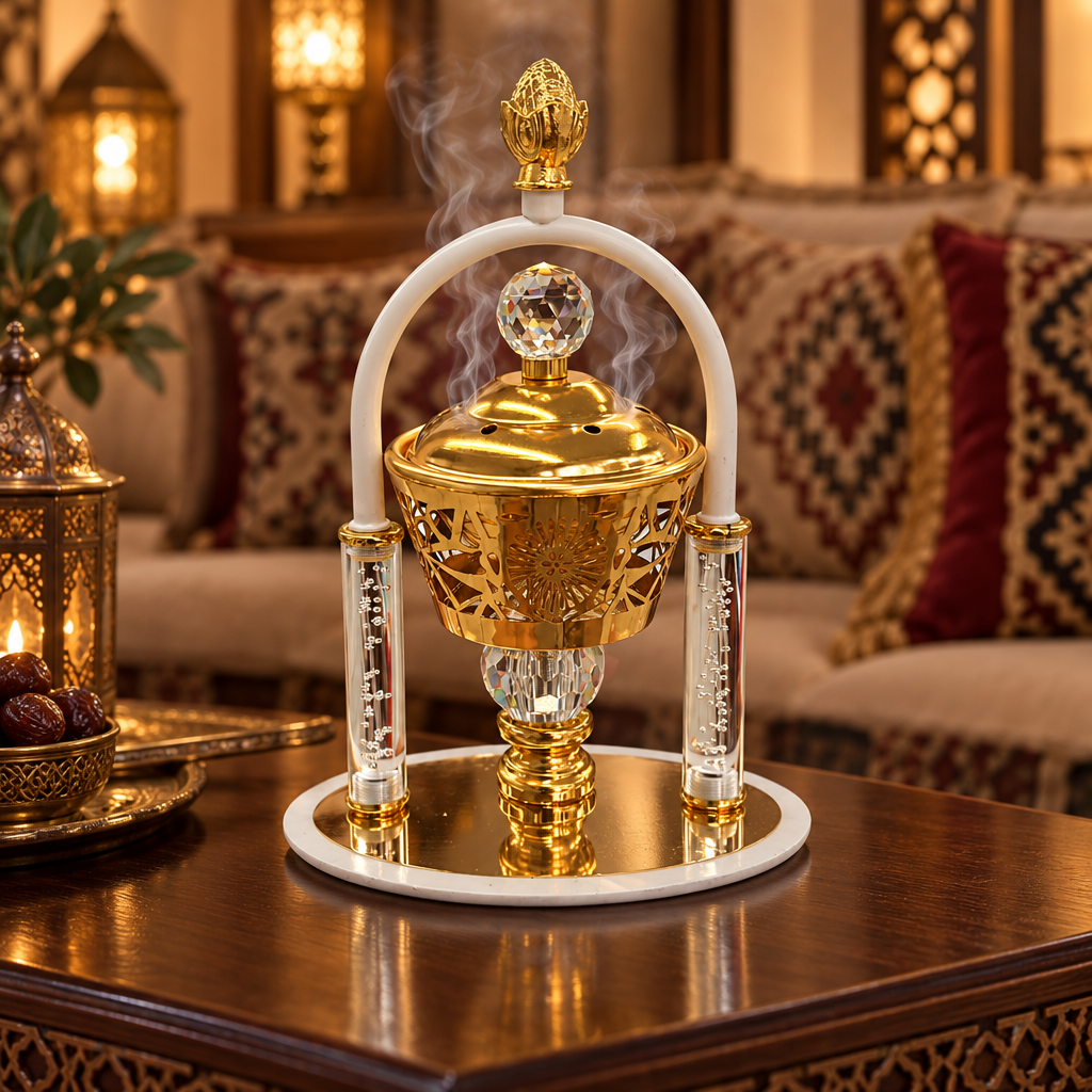 Decorative Metal Incense Burner Gold – 25×10cm