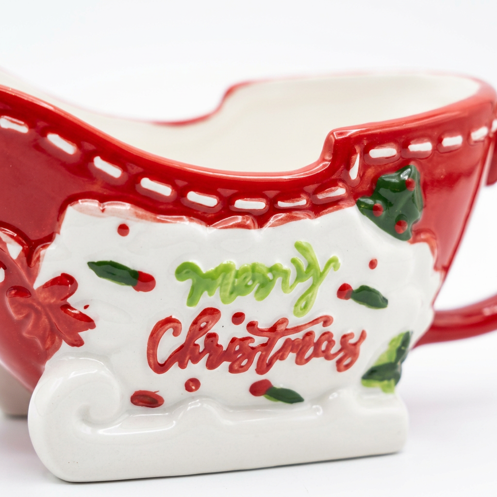 Ceramic Christmas Candy Boat with Handle - 19×10cm