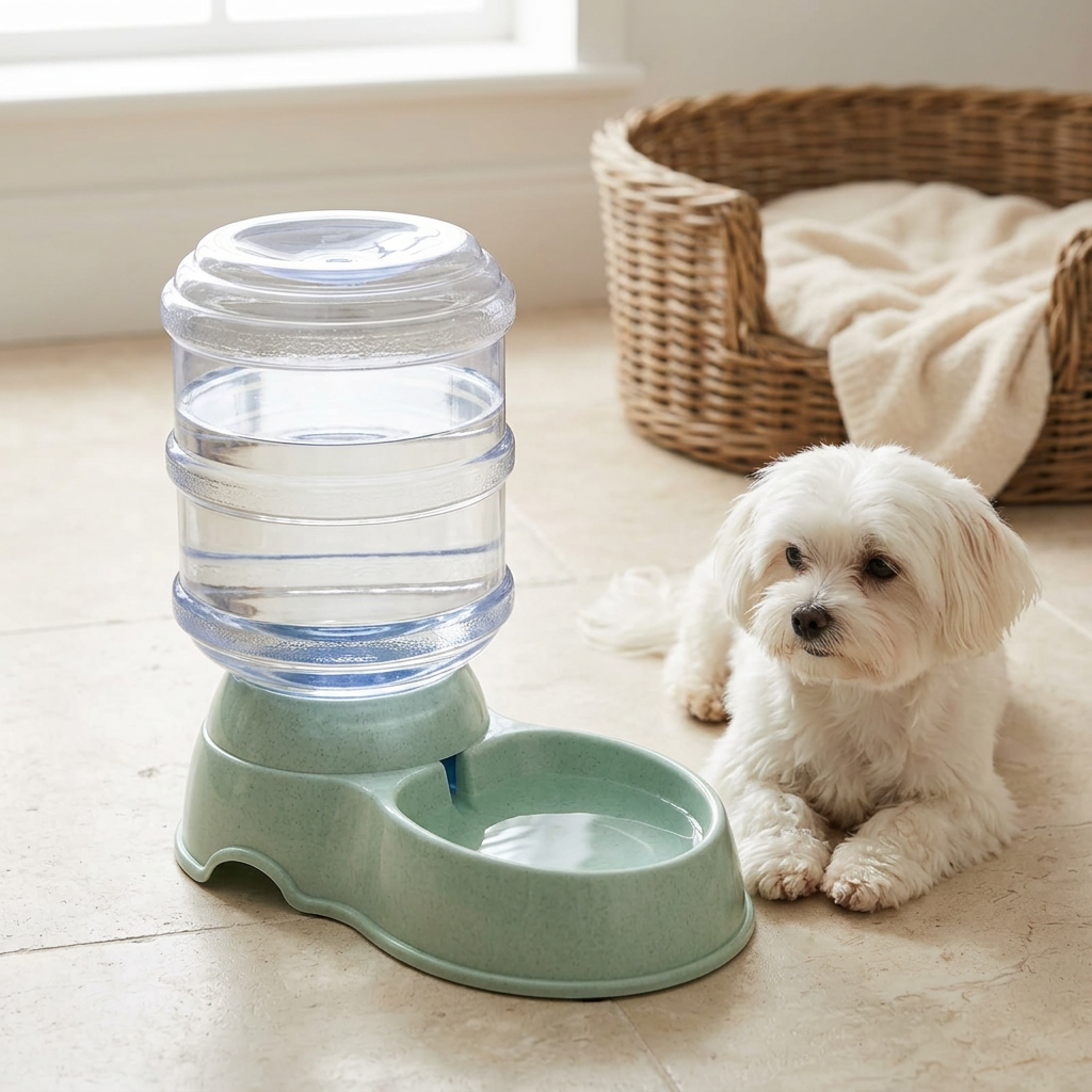 Plastic Pet Water Feeder with Clear Reservoir Sage Green - 30×30cm