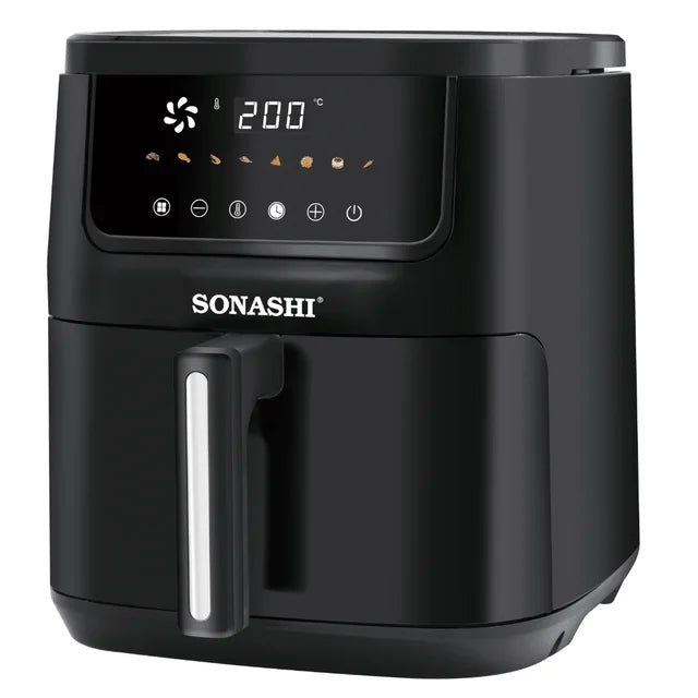 قلاية هوائية رقمية SONASHI SAF-620N – وعاء قابل للإزالة بسعة 6.2 لتر غير لاصق، سلة طعام تيفلون بسعة 5.2 لتر مع شاشة لمس LED ومؤقت | قلاية هوائية كهربائية | جهاز مطبخ منزلي