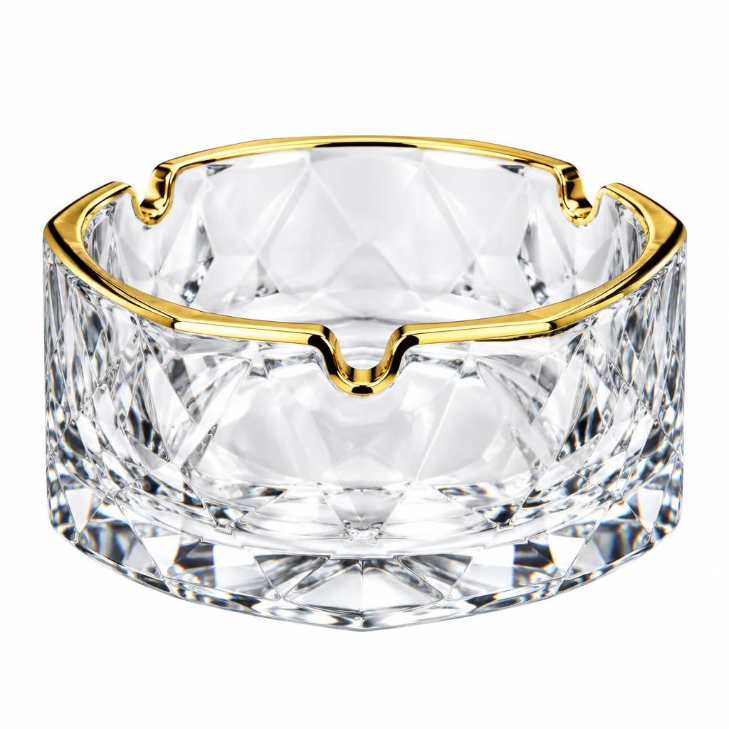 Diamond Glass Ashtray with Golden Rim – 11cm