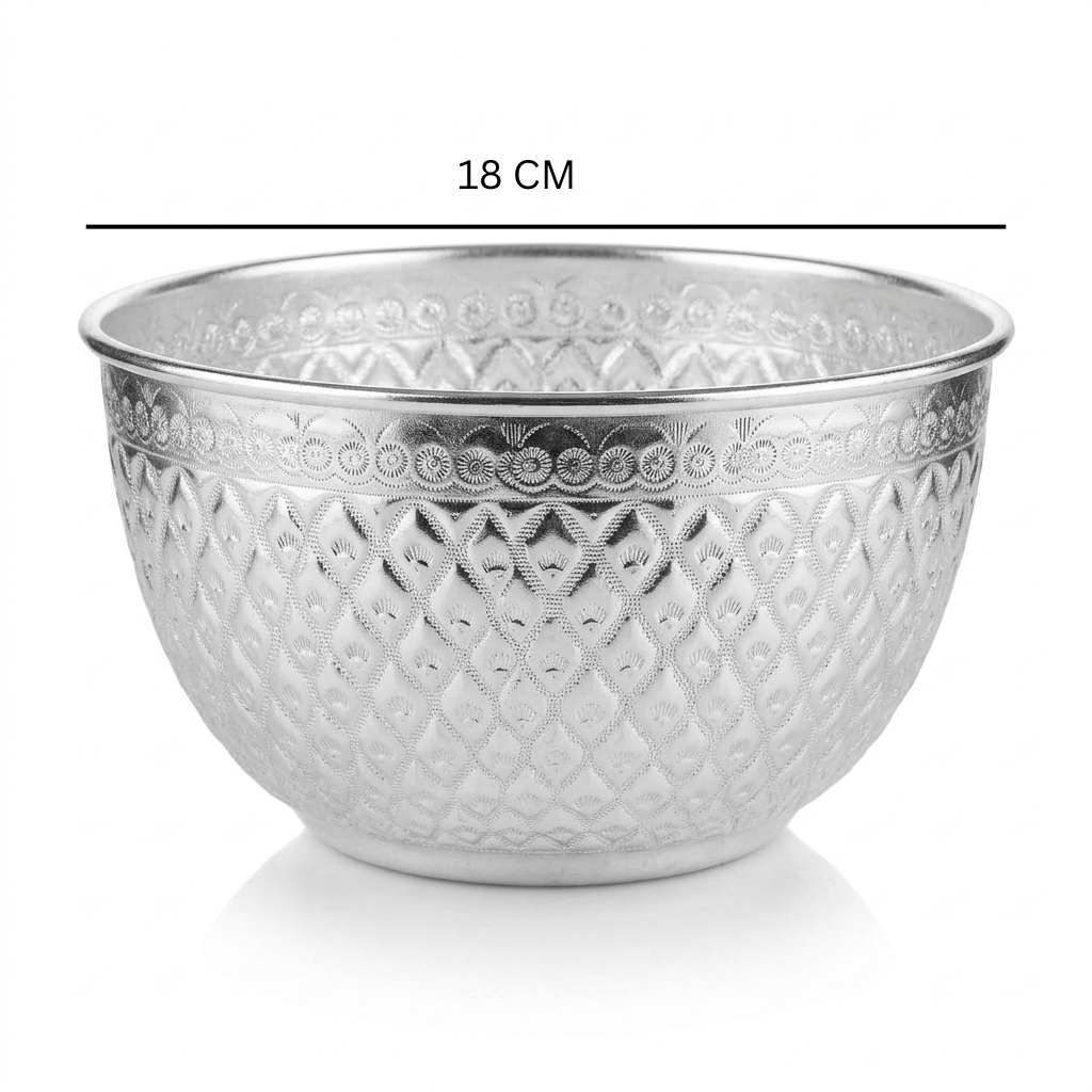 Diamonds Aluminium Mixing Bowl 18 cm – Silver Embossed Design