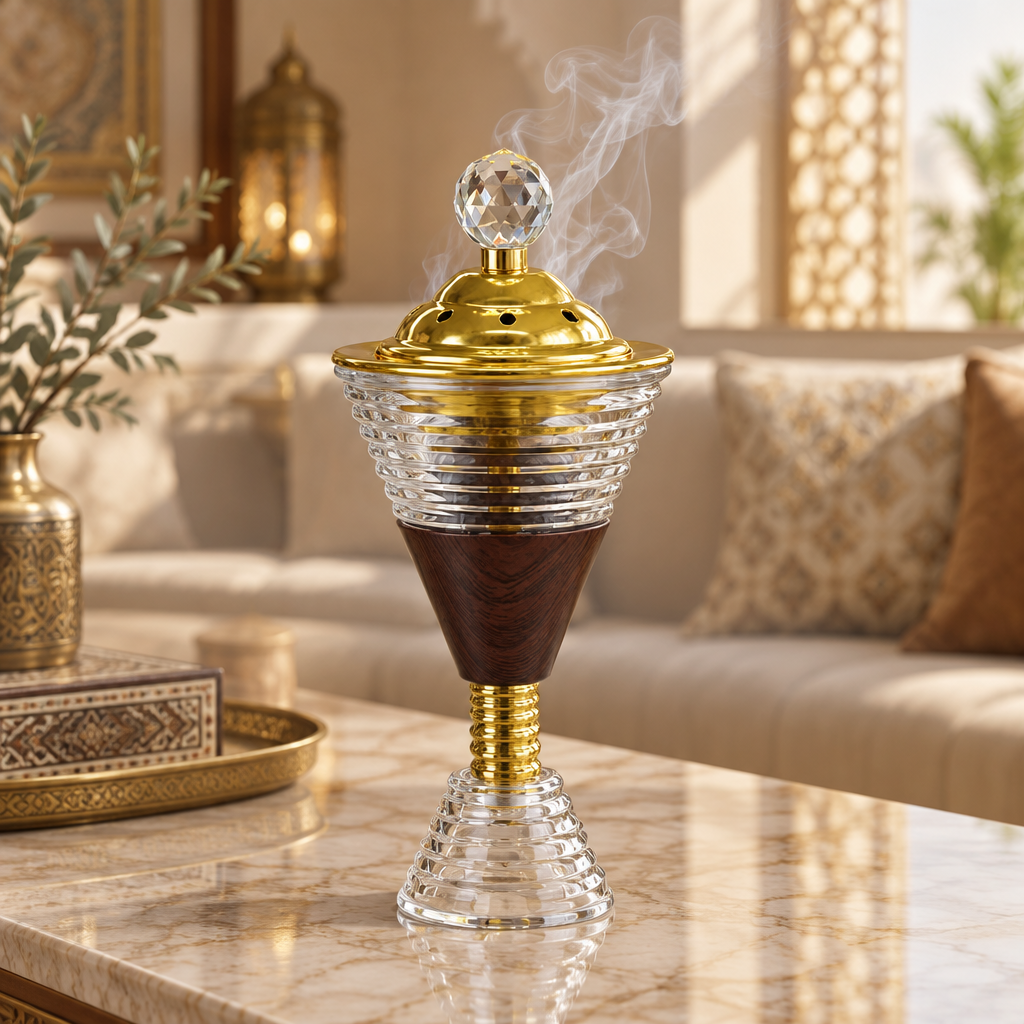 Glass & Metal Incense Burner with Decorative Lid - 20×10cm