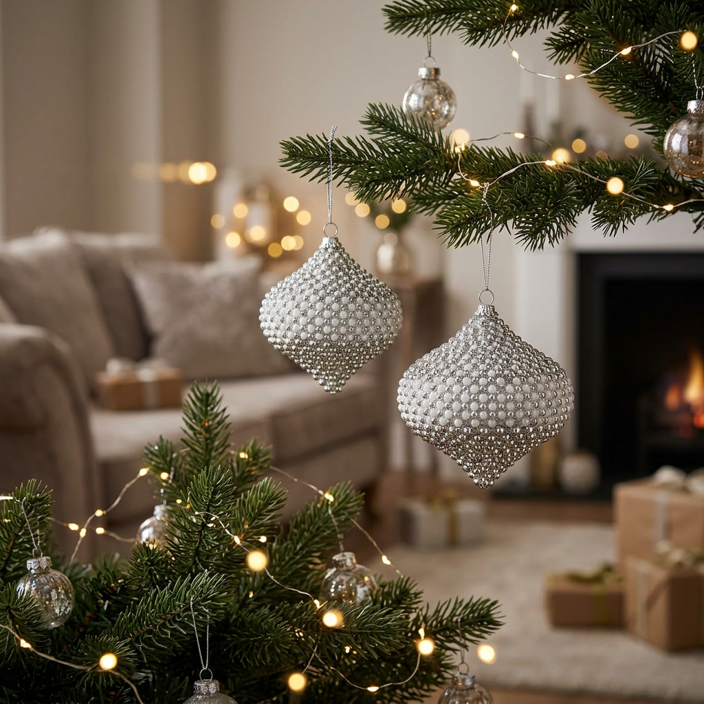 Plastic Christmas Hanging Balls 2 Piece Silver - 10cm