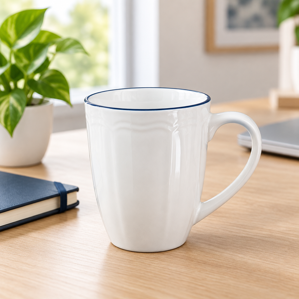 Luhpar Ceramic Mug White with Blue Rim - 350ml