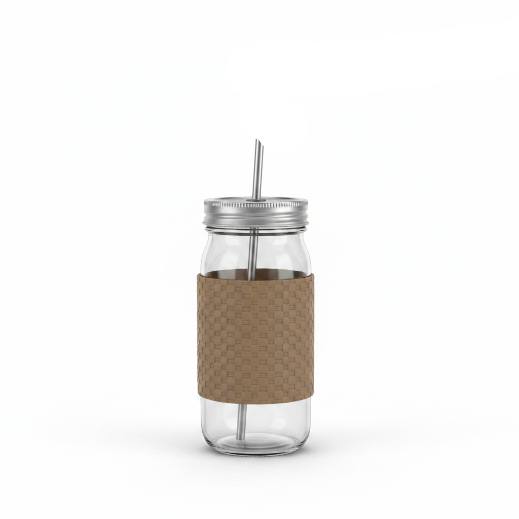 Glass Bottle with Straw Brown - 410ml