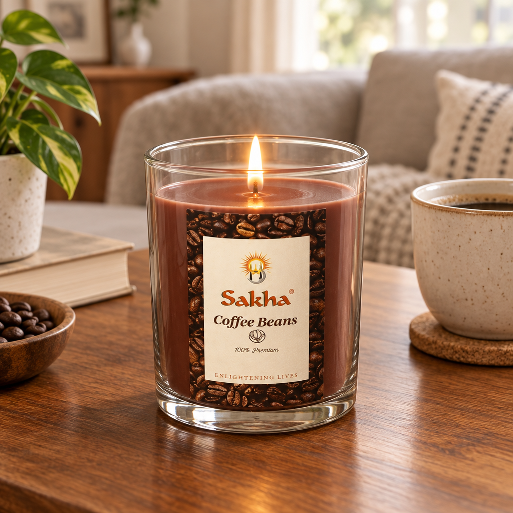 Sakha Coffee Beans Scented Candle in Glass Jar – 11×9cm