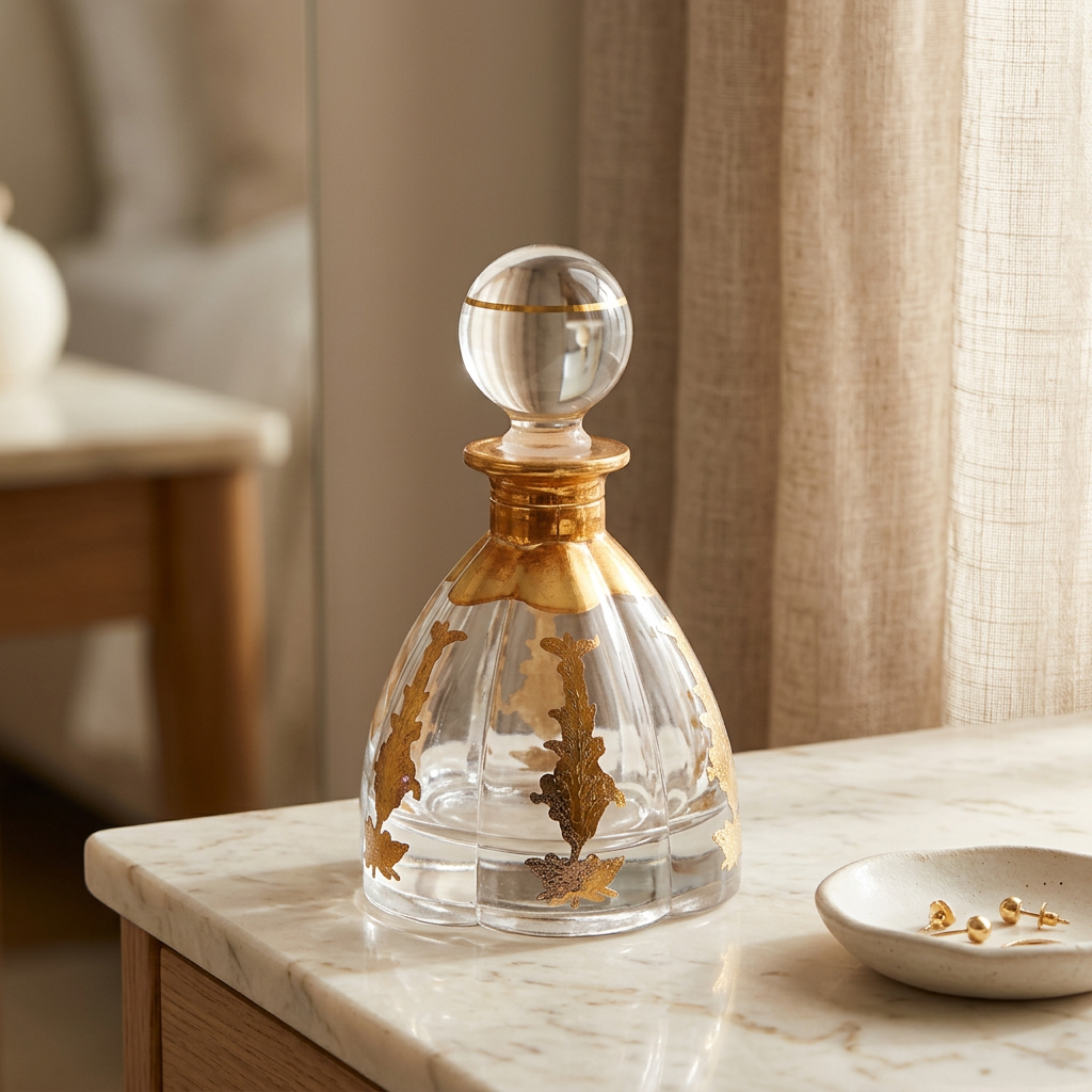 Decorative Glass Perfume Bottle with Gold Accents - 280ml