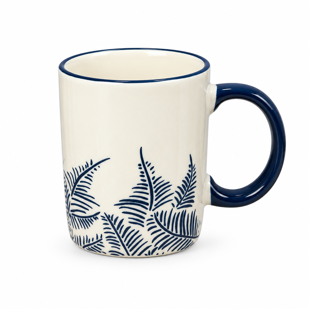 Ceramic Mug Navy Blue Fern Design - 350ml