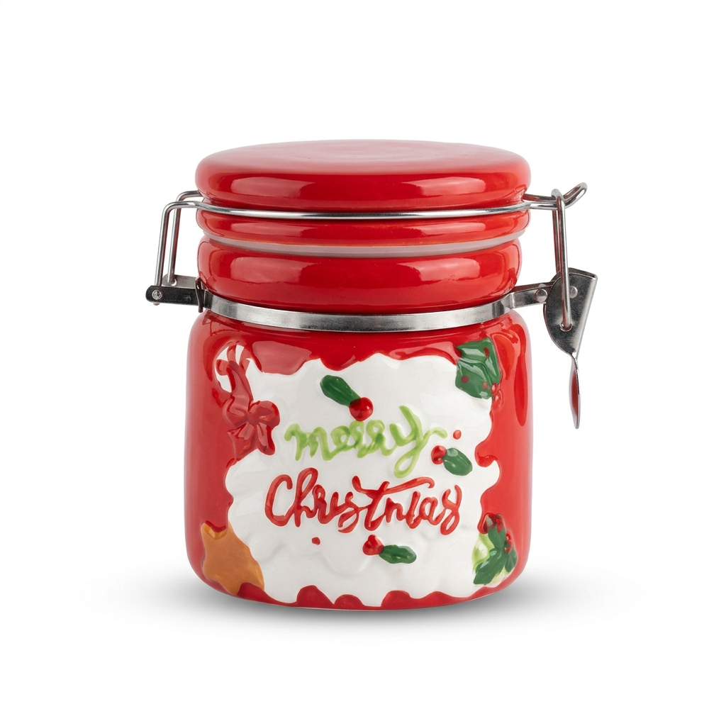 Ceramic Christmas Candy Jar with Lid - 600ml