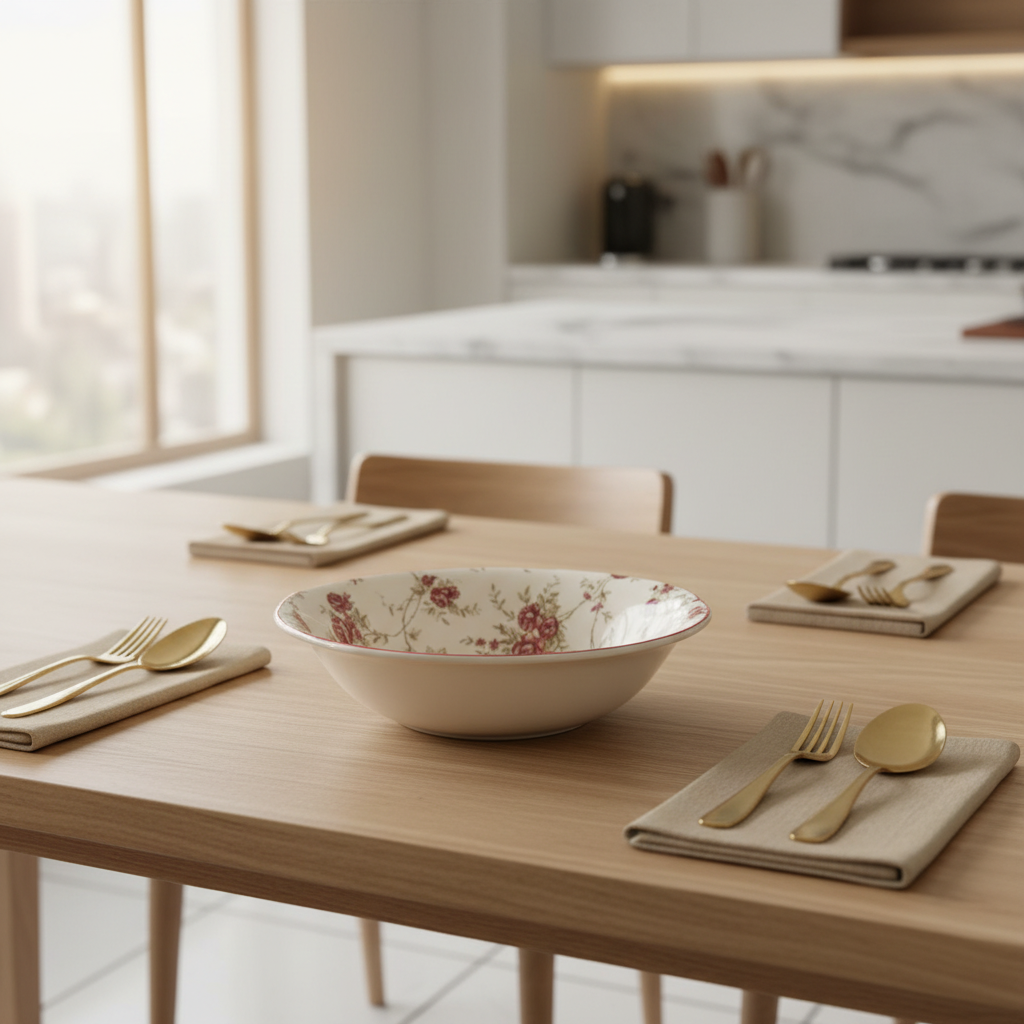 Legend Floral Ceramic Salad Bowl Cream - 9.3 Inch