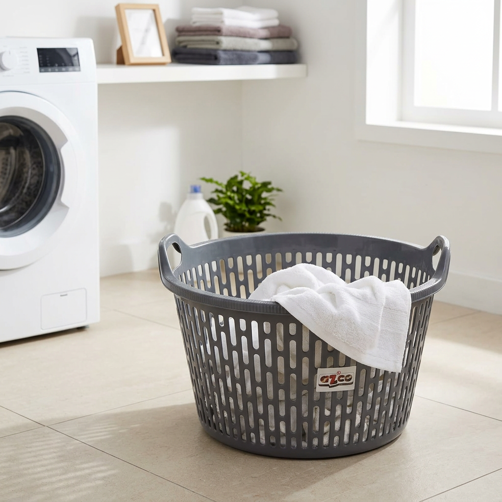 Azco Plastic Laundry Basket with Carry Handles Grey - 50×25cm