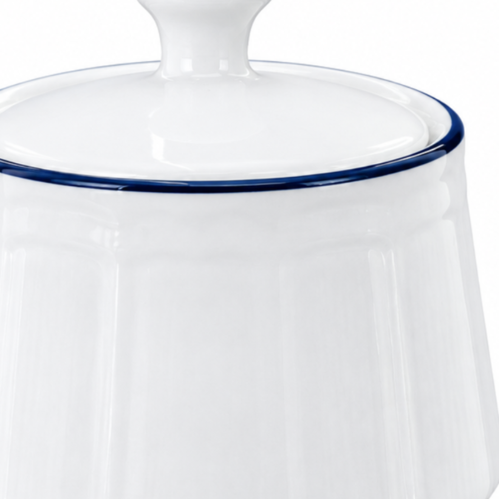 Luhpar Ceramic Sugar Pot with Lid White with Blue Rim - 360ml
