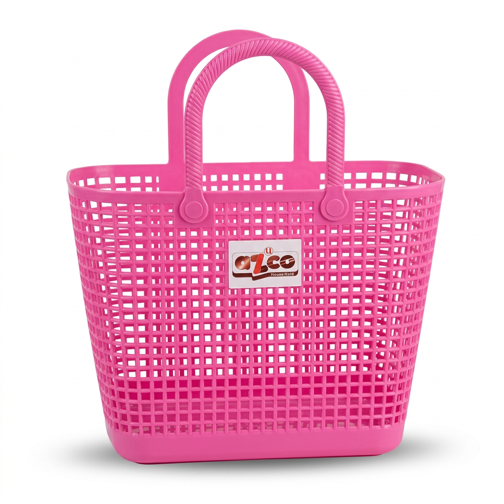 Azco Plastic Shopping Basket with Handles Pink – 33×17cm