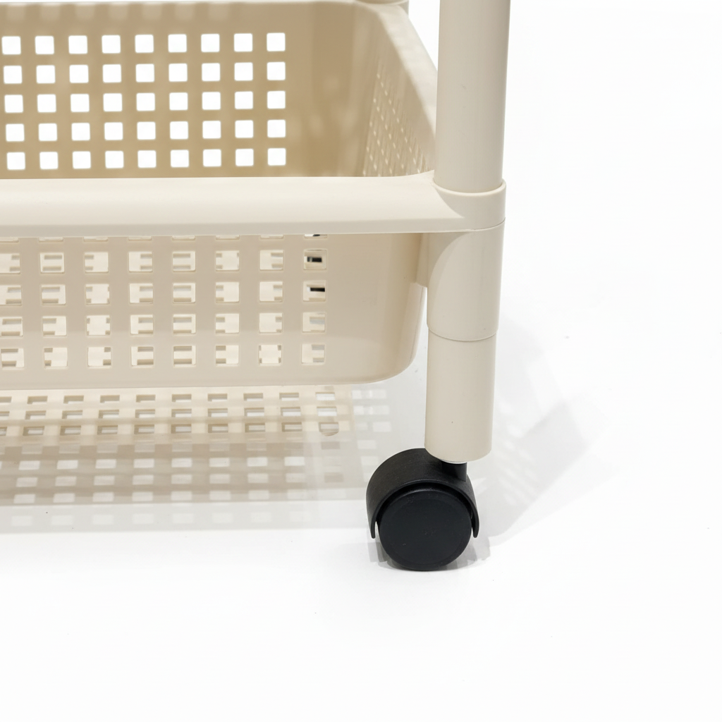 Plastic 4-Tier Storage Rack with Wheels Cream – 100×45×30cm