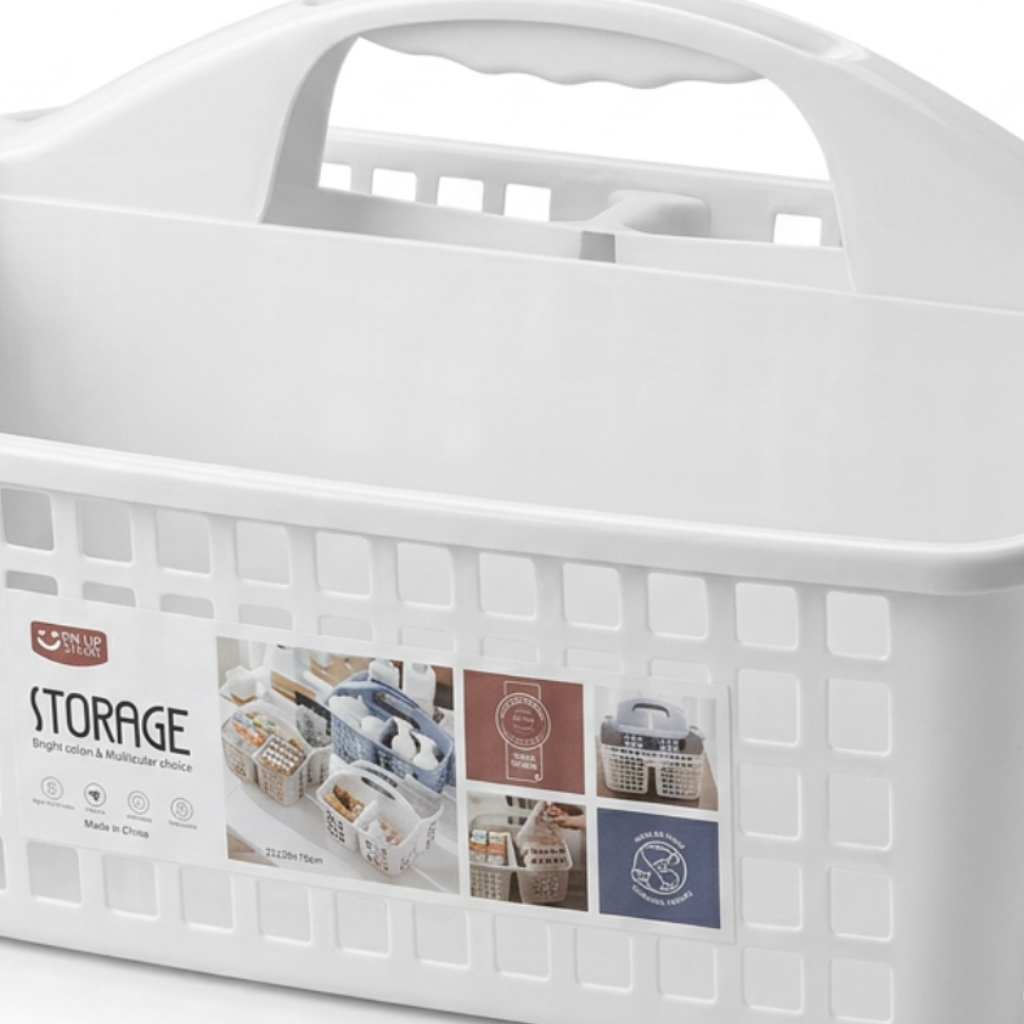 Plastic Handy Storage Basket with Carry Handle White – 32×20cm