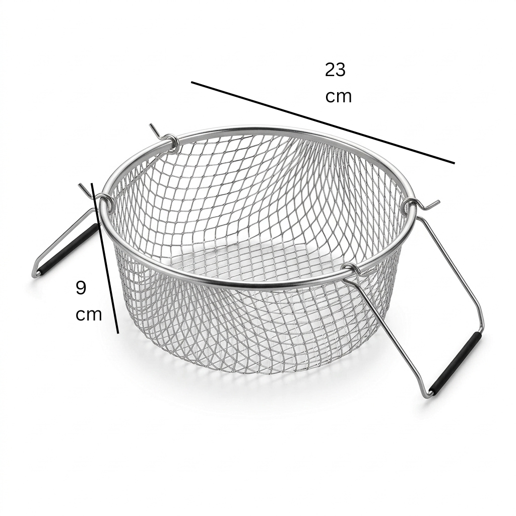 Yuniverse Round Mesh Fries Basket – Silver, 23 × 9 cm