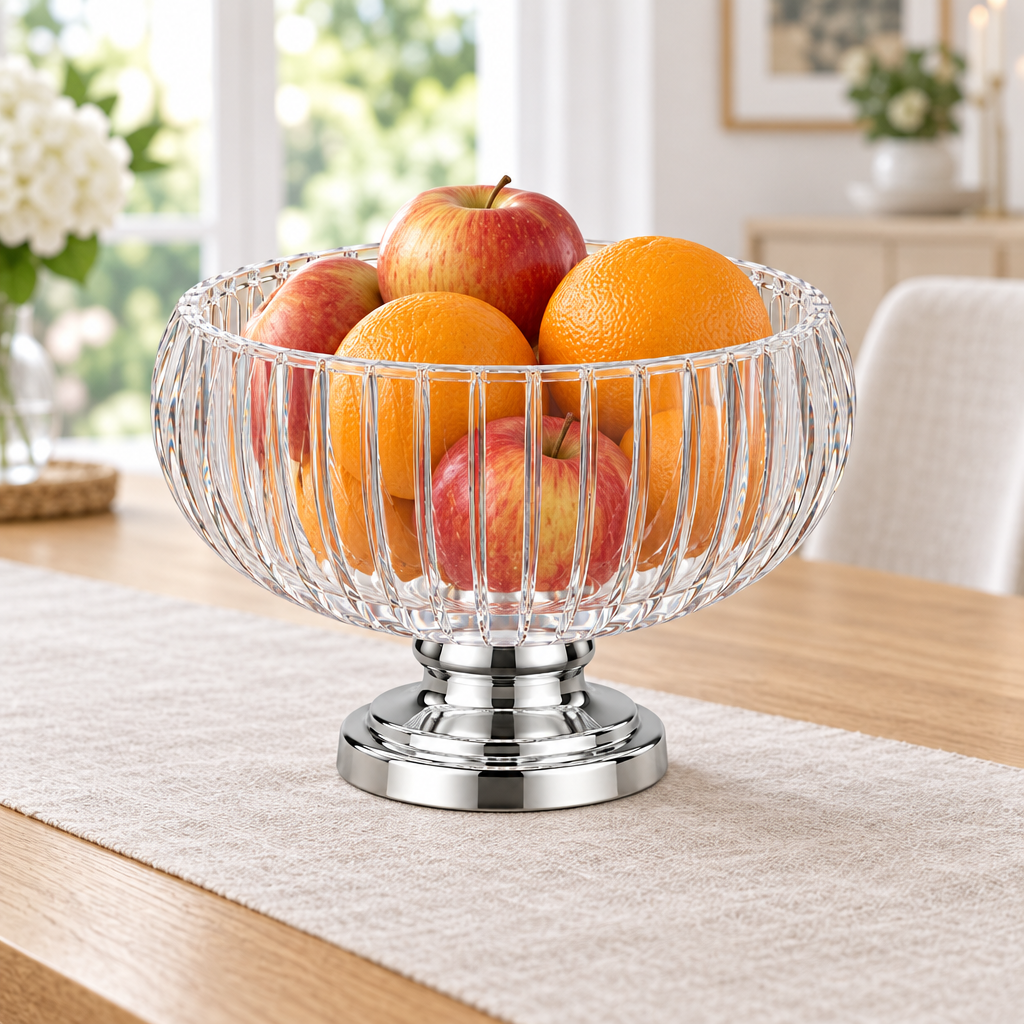 Metal-Footed Acrylic Fruit Bowl - 20×15cm