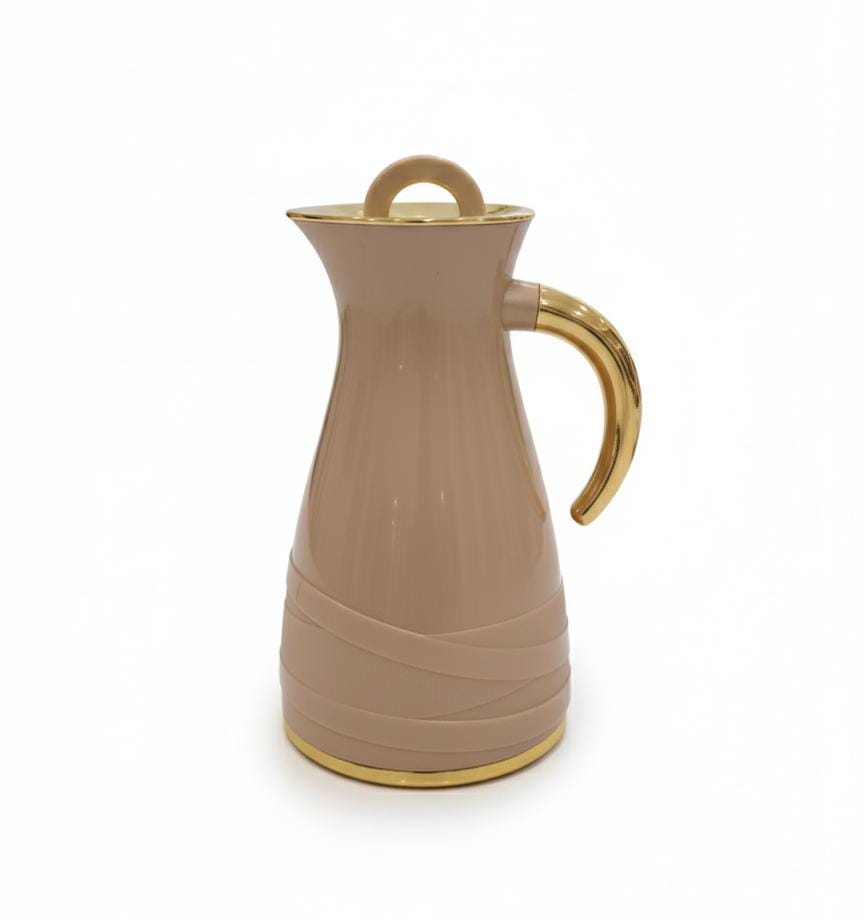 Rejal 1 Liter Luxury Vacuum Flask – Rosy Brown Shade with Gold Finish, Stylish Design for Tea & Coffee Serving