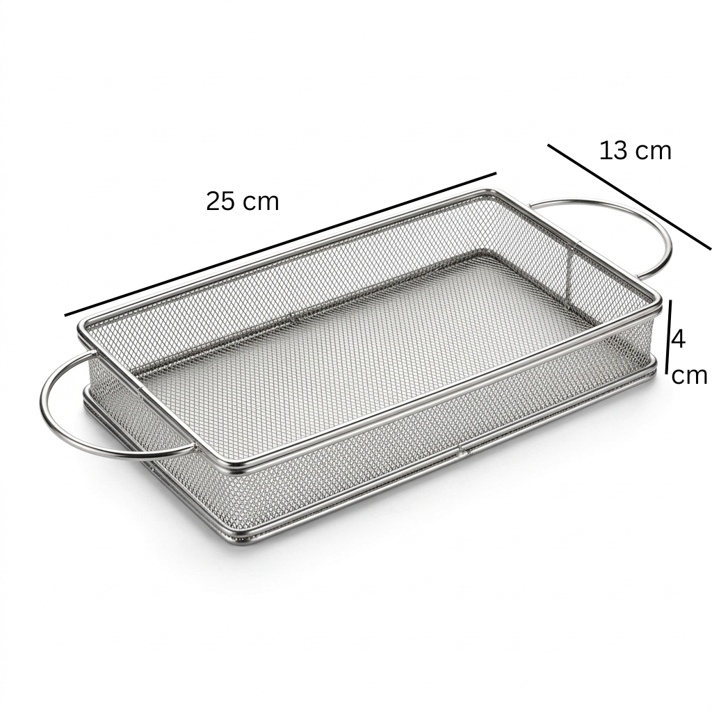 Yuniverse Rectangular Mesh Fries Basket – Silver, 25 × 13 × 4 cm