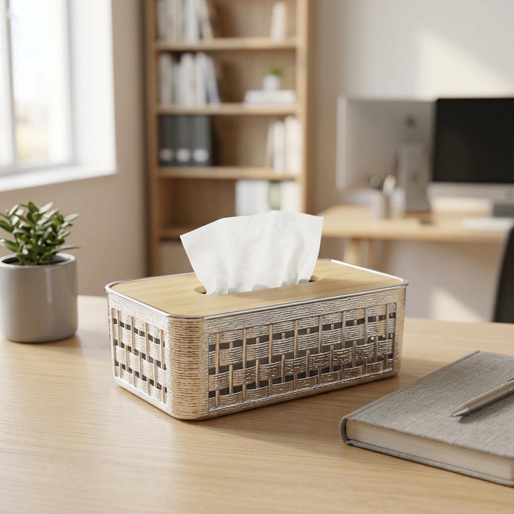 Plastic and Wooden Tissue Box - 22×14cm